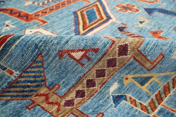 8x10 Blue Animal Gabbeh Tribal Afghan Nomadic Hand Knotted Rug - Yildiz Rugs