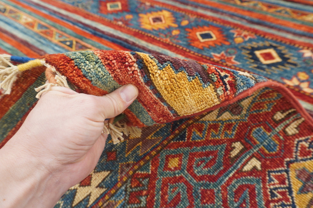 5x7 Red Afghan Afghan Hand knotted Geometric Tribal Rug - Yildiz Rugs