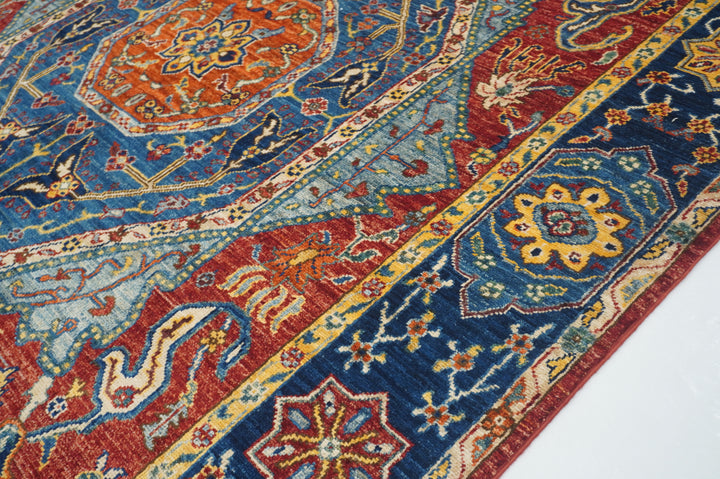 6x9 Red Blue Mamluk Turkish Hand knotted Geometric Medallion Rug - Yildiz Rugs