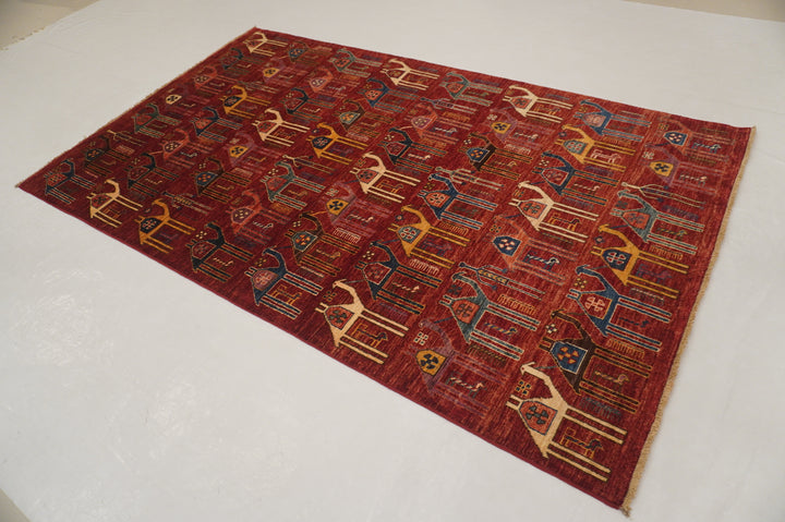 5x8 Red Camel Train Gabbeh Afghan Hand knotted Rug - Yildiz Rugs