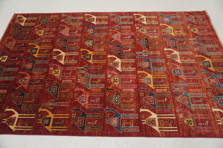 5x8 Red Camel Train Gabbeh Afghan Hand knotted Rug - Yildiz Rugs