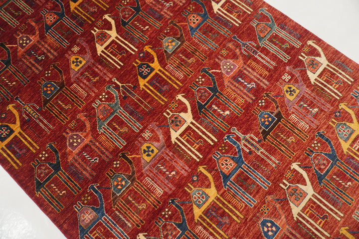 5x8 Red Camel Train Gabbeh Afghan Hand knotted Rug - Yildiz Rugs