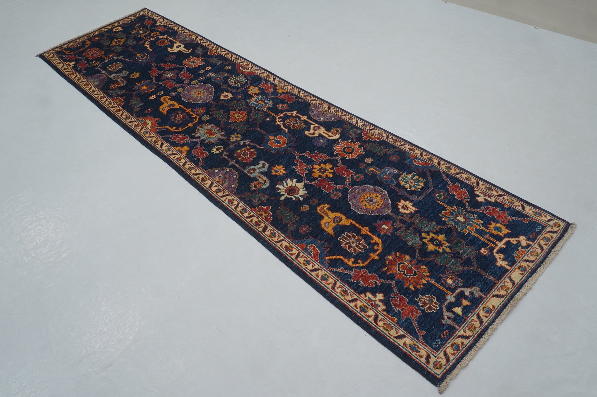 10 ft Navy Blue Bidjar Afghan Hand knotted Runner Rug