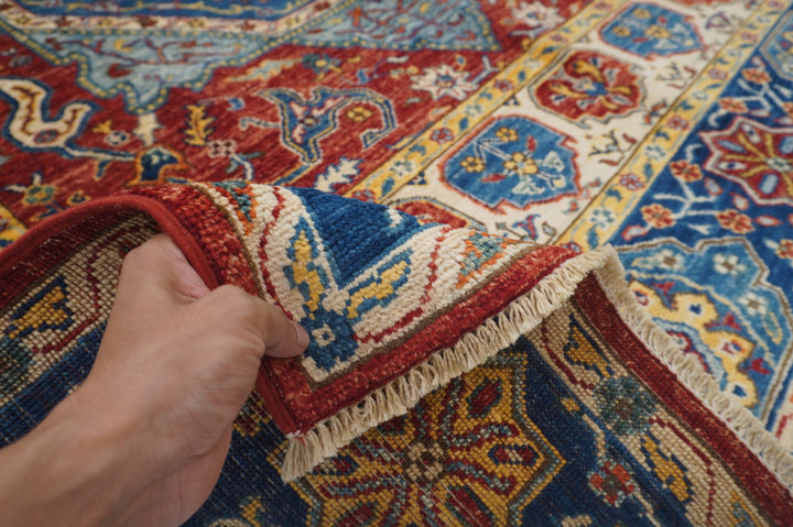 6x9 Red Blue Mamluk Turkish Hand knotted Geometric Medallion Rug - Yildiz Rugs