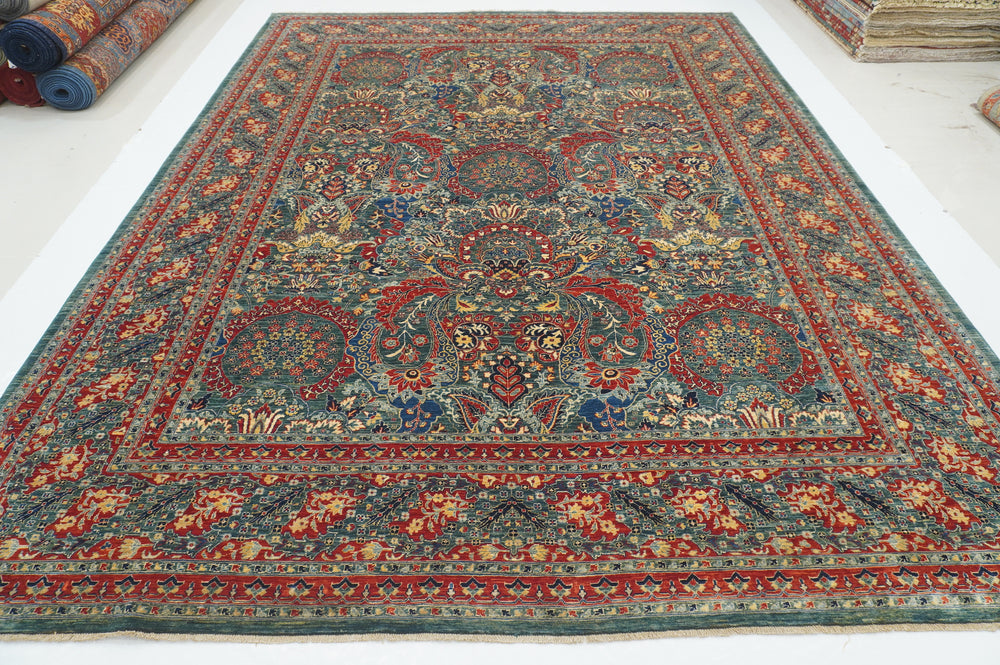 9x12 Green Turkish Hereke Super Quality Hand knotted Oriental Rug - Yildiz Rugs