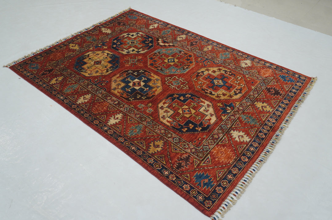 5x7 Red Afghan Ersari Turkmen hand knotted Rug