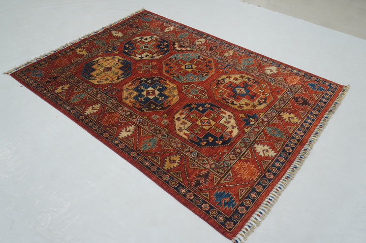 5x7 Red Afghan Ersari Turkmen hand knotted Rug