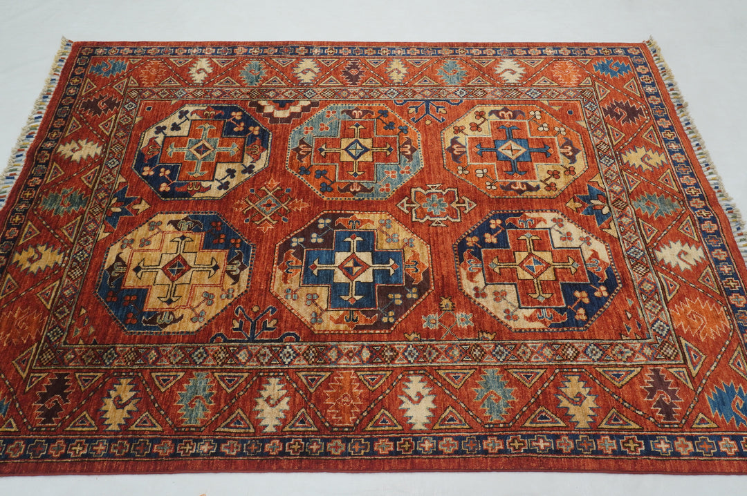 5x7 Red Afghan Ersari Turkmen hand knotted Rug