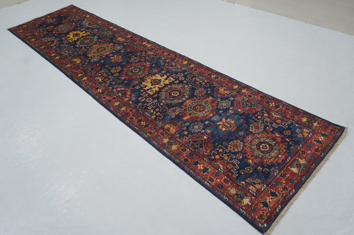 11 ft Navy Blue Baluch Afghan hand knotted Runner Rug