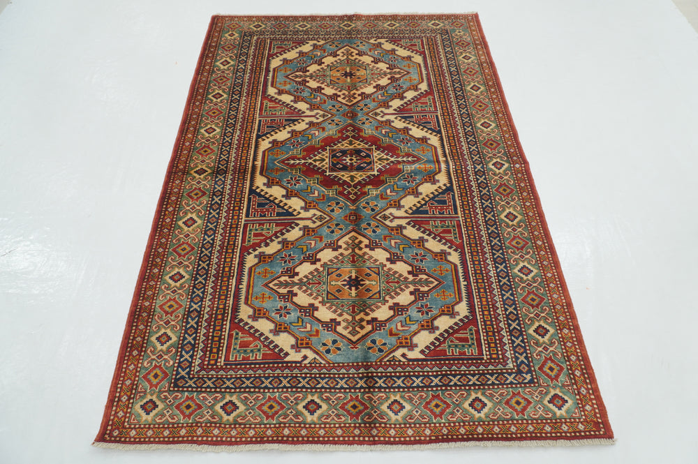 4x6 Blue Afghan Shirvan Vintage Caucasian Hand knotted Rug - Yildiz Rugs