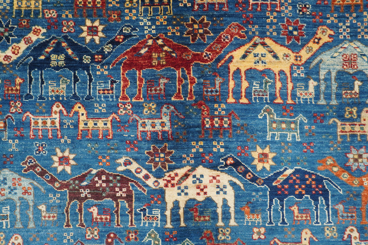 6x9 Navy Blue Tribal Gabbeh Nomadic Afghan Hand knotted Camel Animal Rug - Yildiz Rugs