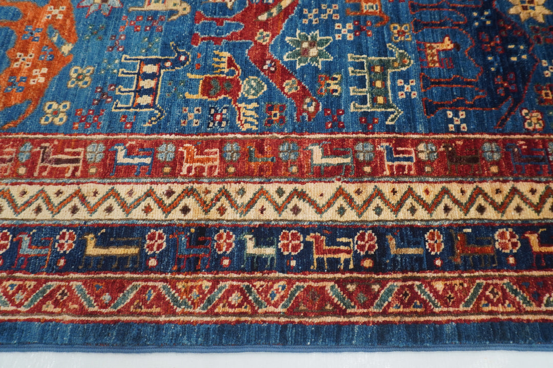 6x9 Navy Blue Tribal Gabbeh Nomadic Afghan Hand knotted Camel Animal Rug - Yildiz Rugs