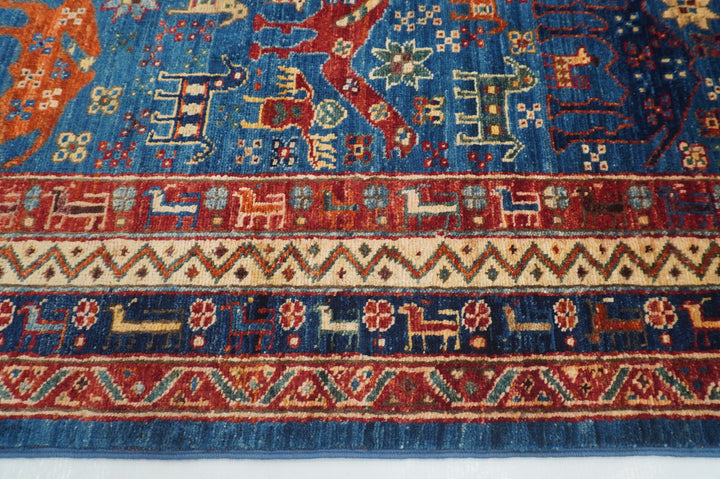 6x9 Navy Blue Tribal Gabbeh Nomadic Afghan Hand knotted Camel Animal Rug - Yildiz Rugs