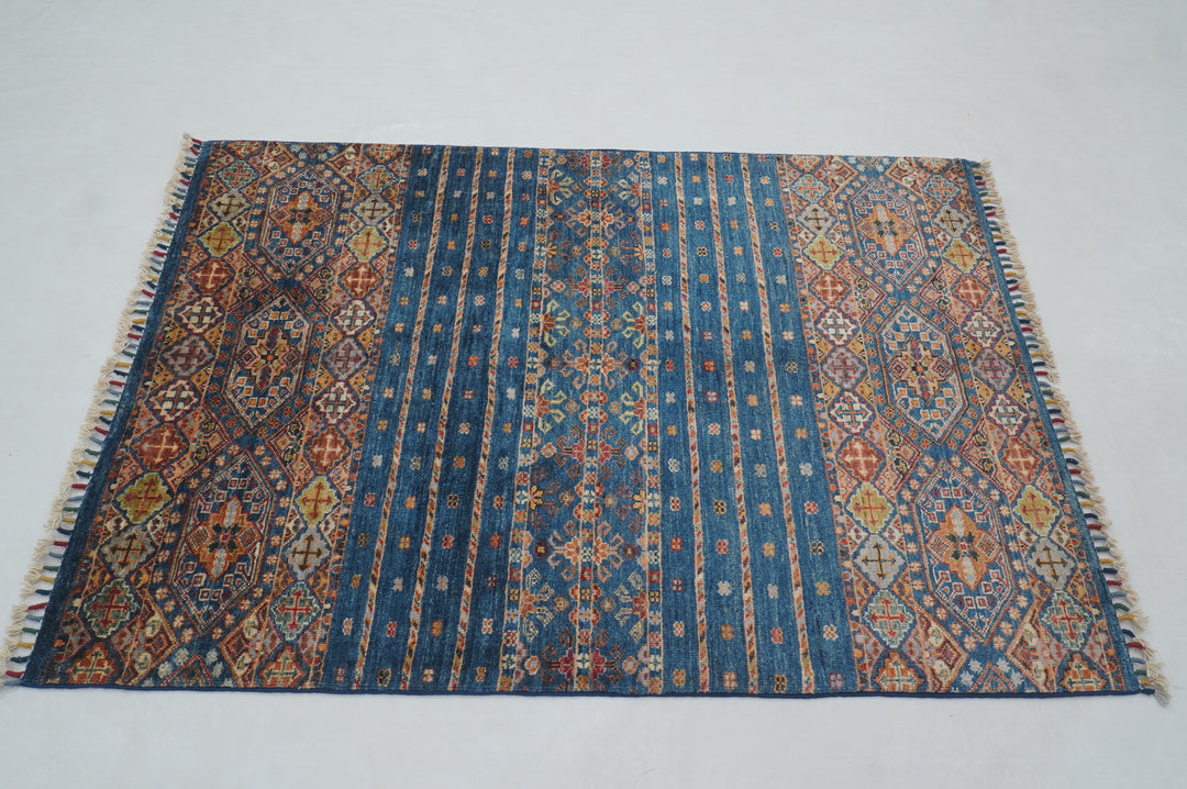 3x5 Navy Blue Tribal Afghan Hand Knotted Rug