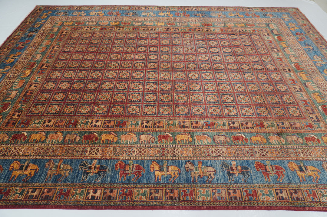 9x12 Red Pazyryk Afghan Hand Knotted wool Tribal Oriental Rug