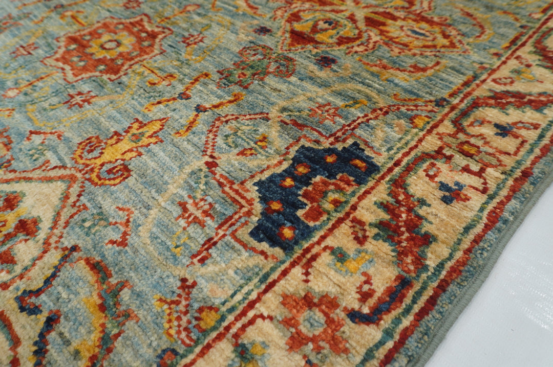 12 ft Blue Serapi Afghan Hand knotted Geometric Long Runner Rug - Yildiz Rugs