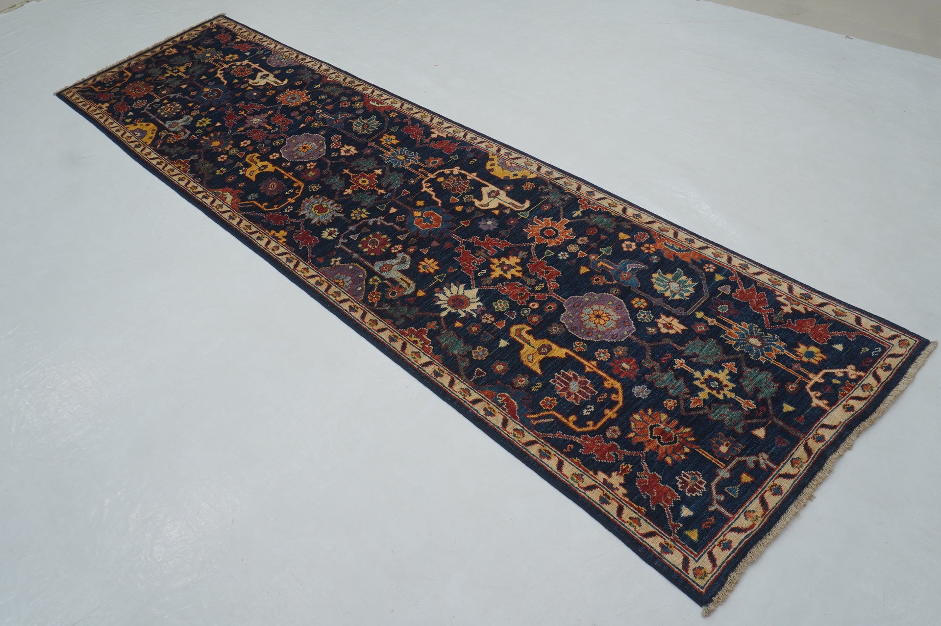 10 ft Navy Blue Bidjar Afghan Hand knotted Runner Rug