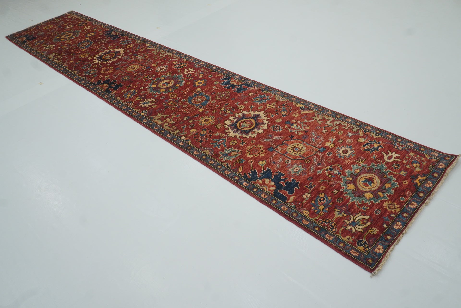 14 ft Red Bidjar Afghan Hand-Knotted Wool Runner Rug