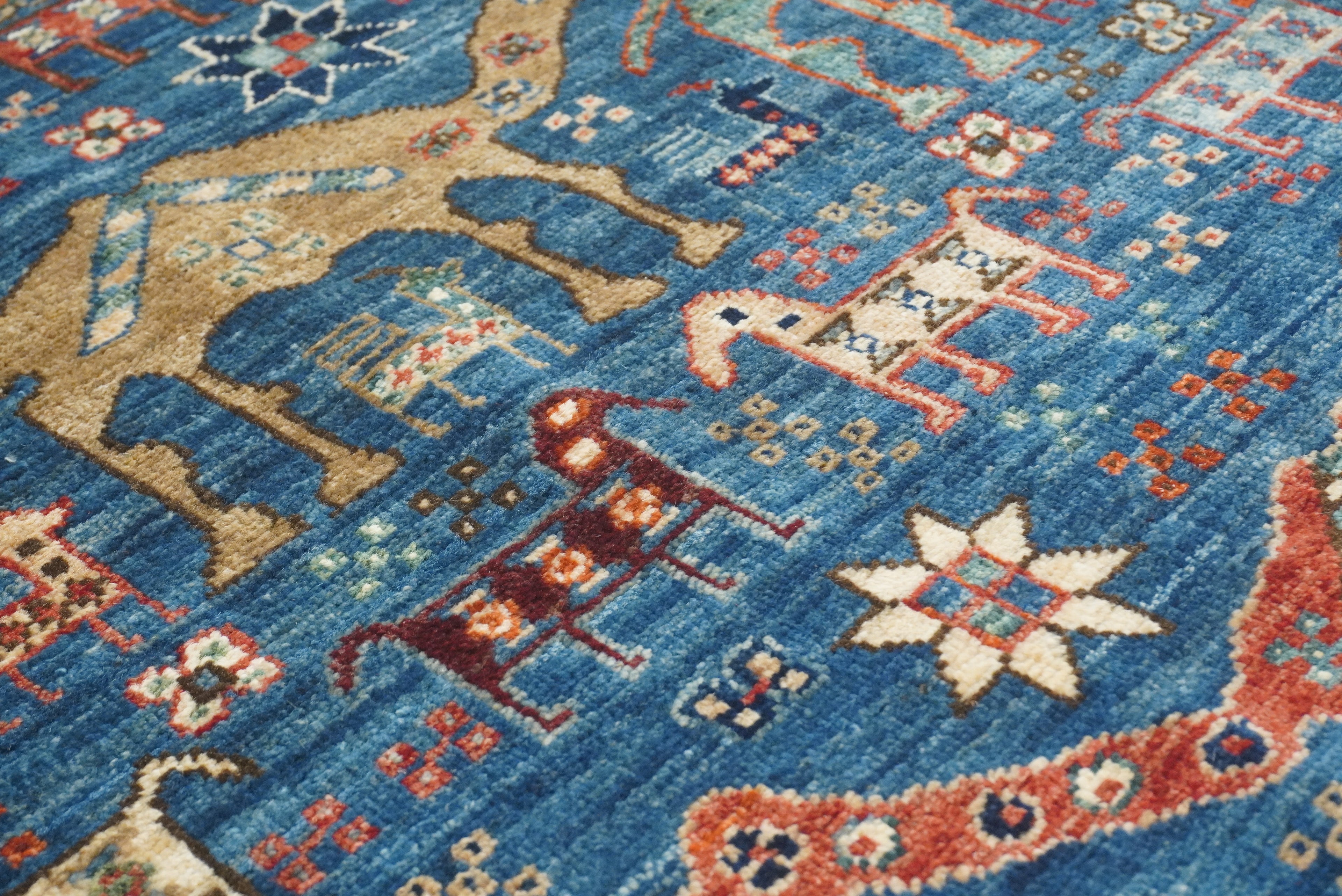 9x12 Blue Tribal Gabbeh Hand-Knotted Afghan Wool Animal Rug - Yildiz Rugs
