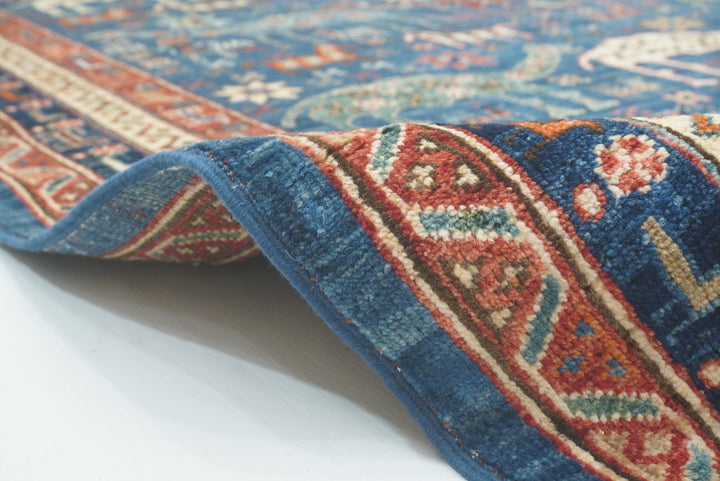 9x12 Blue Tribal Gabbeh Hand-Knotted Afghan Wool Animal Rug - Yildiz Rugs