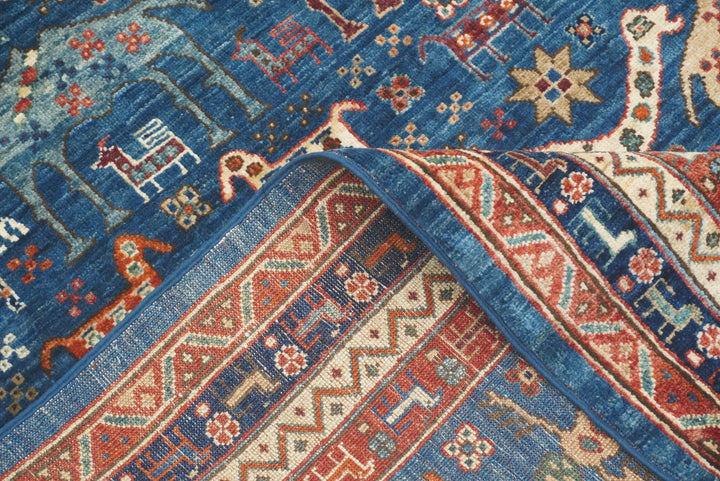 9x12 Blue Tribal Gabbeh Hand-Knotted Afghan Wool Animal Rug - Yildiz Rugs