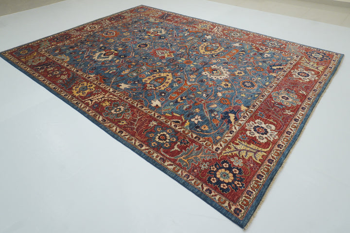 9x12 Blue Afghan Hand-Knotted Wool Traditional Oriental Rug - Yildiz Rugs