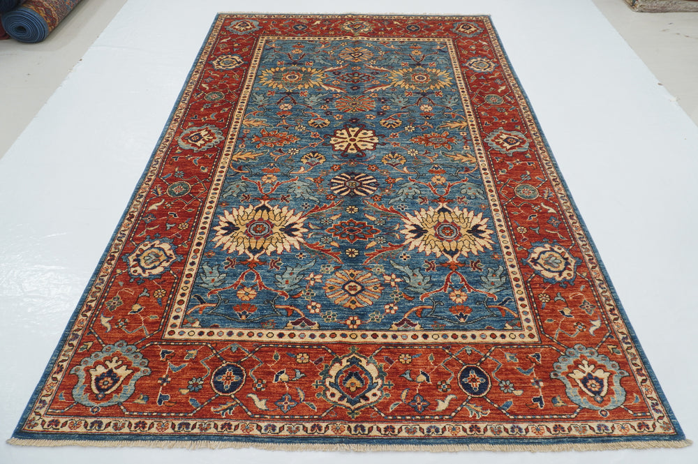 6x9 Blue Serapi Oriental Afghan hand knotted Traditional Rug - Yildiz Rugs