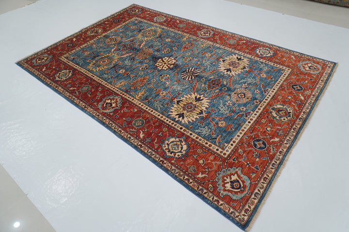 6x9 Blue Serapi Oriental Afghan hand knotted Traditional Rug - Yildiz Rugs