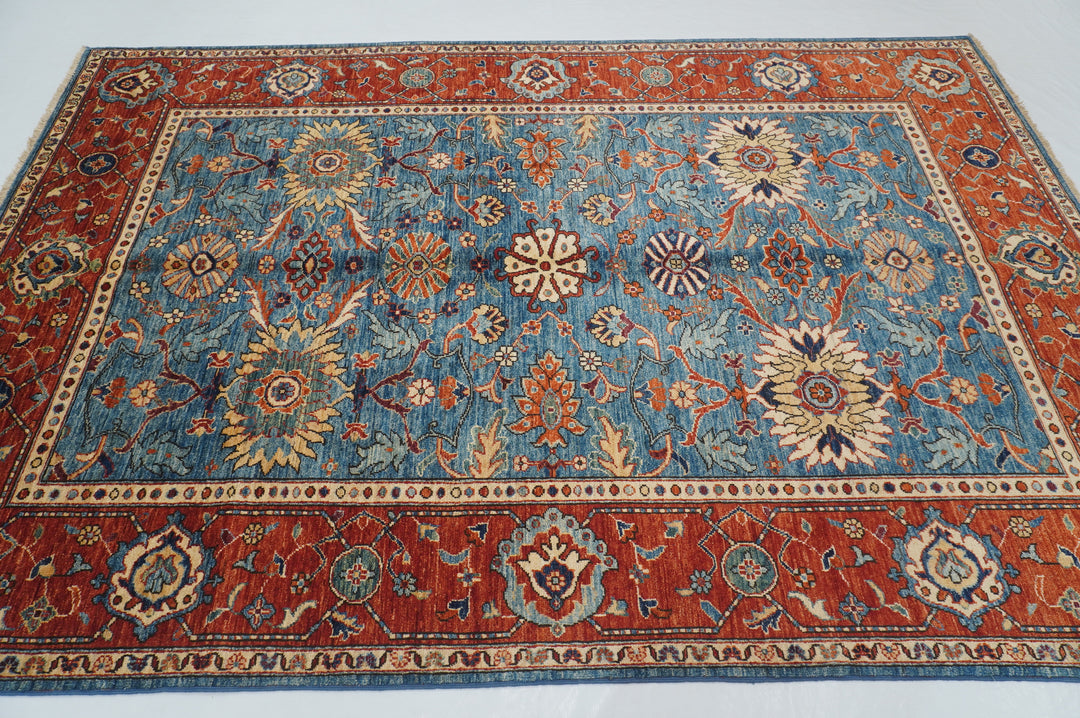 6x9 Blue Serapi Oriental Afghan hand knotted Traditional Rug - Yildiz Rugs