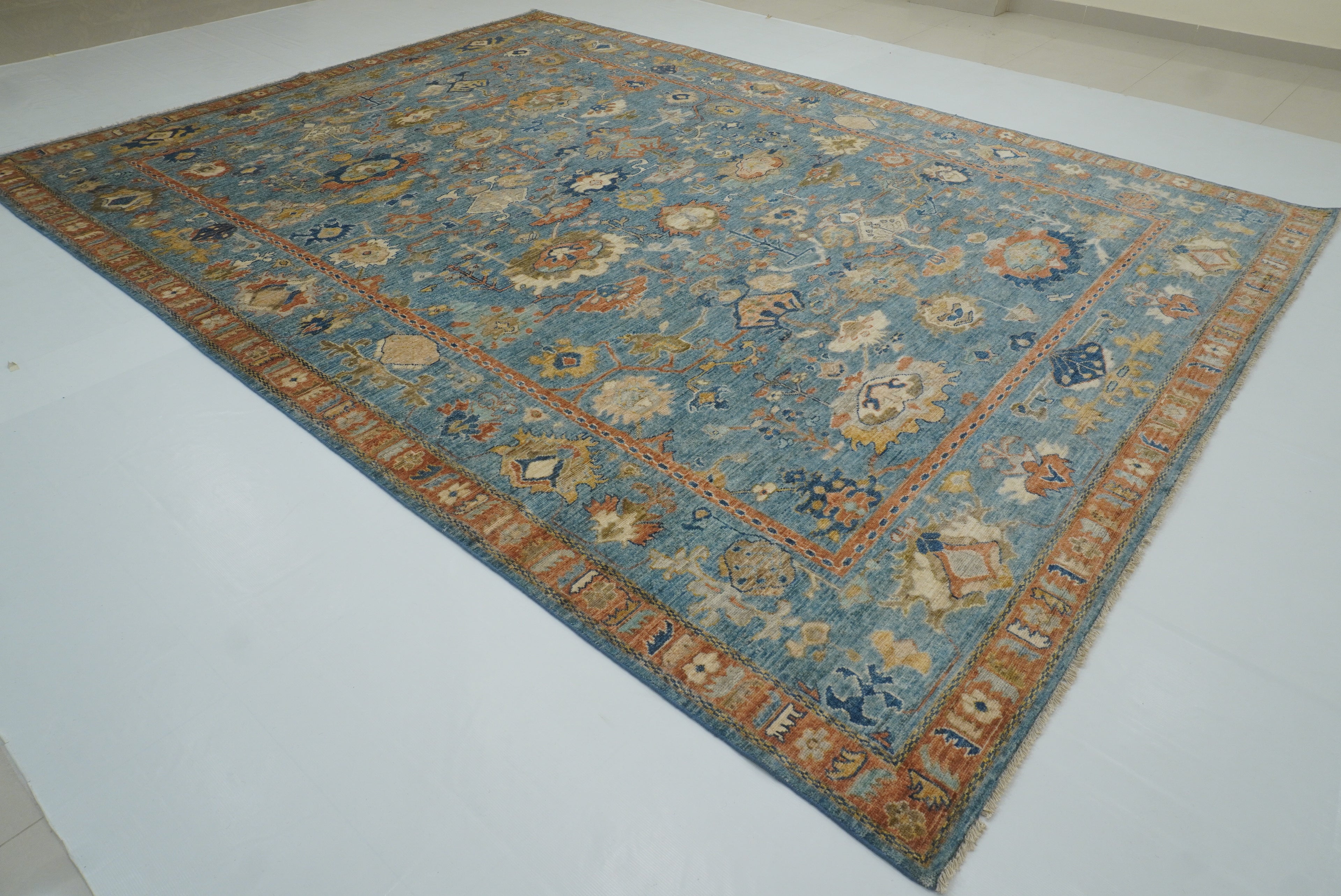 10x14 Blue Oushak Hand-Knotted Wool Oriental Rug - Yildiz Rugs