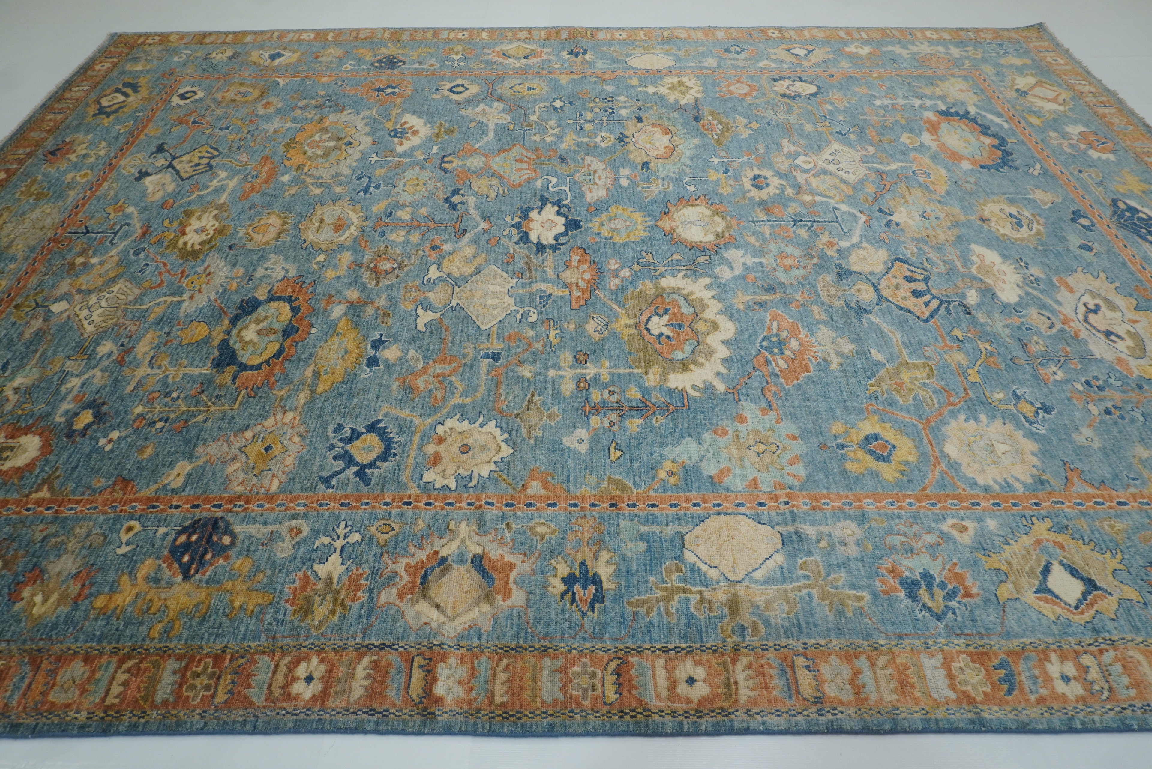 10x14 Blue Oushak Hand-Knotted Wool Oriental Rug - Yildiz Rugs