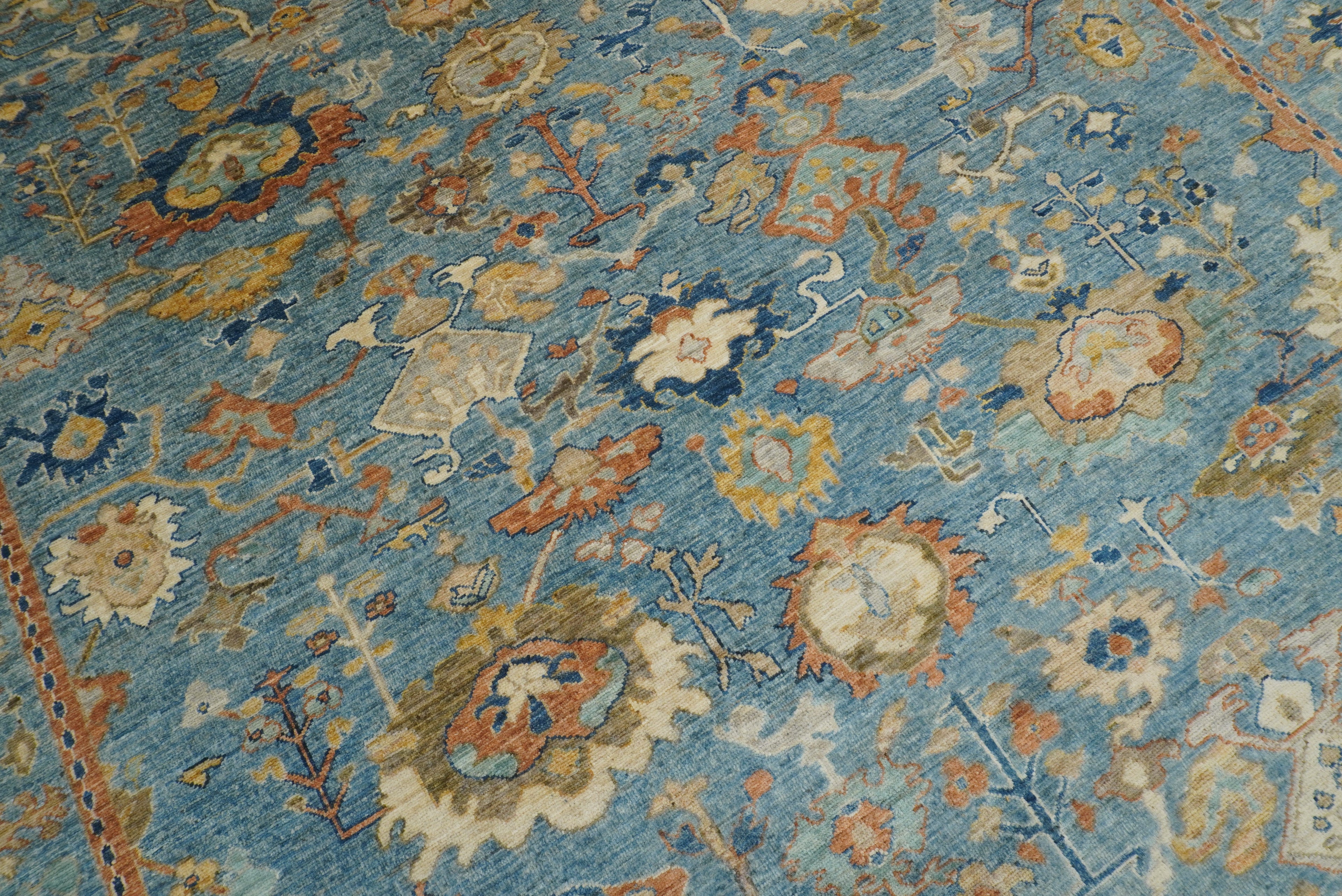 10x14 Blue Oushak Hand-Knotted Wool Oriental Rug - Yildiz Rugs