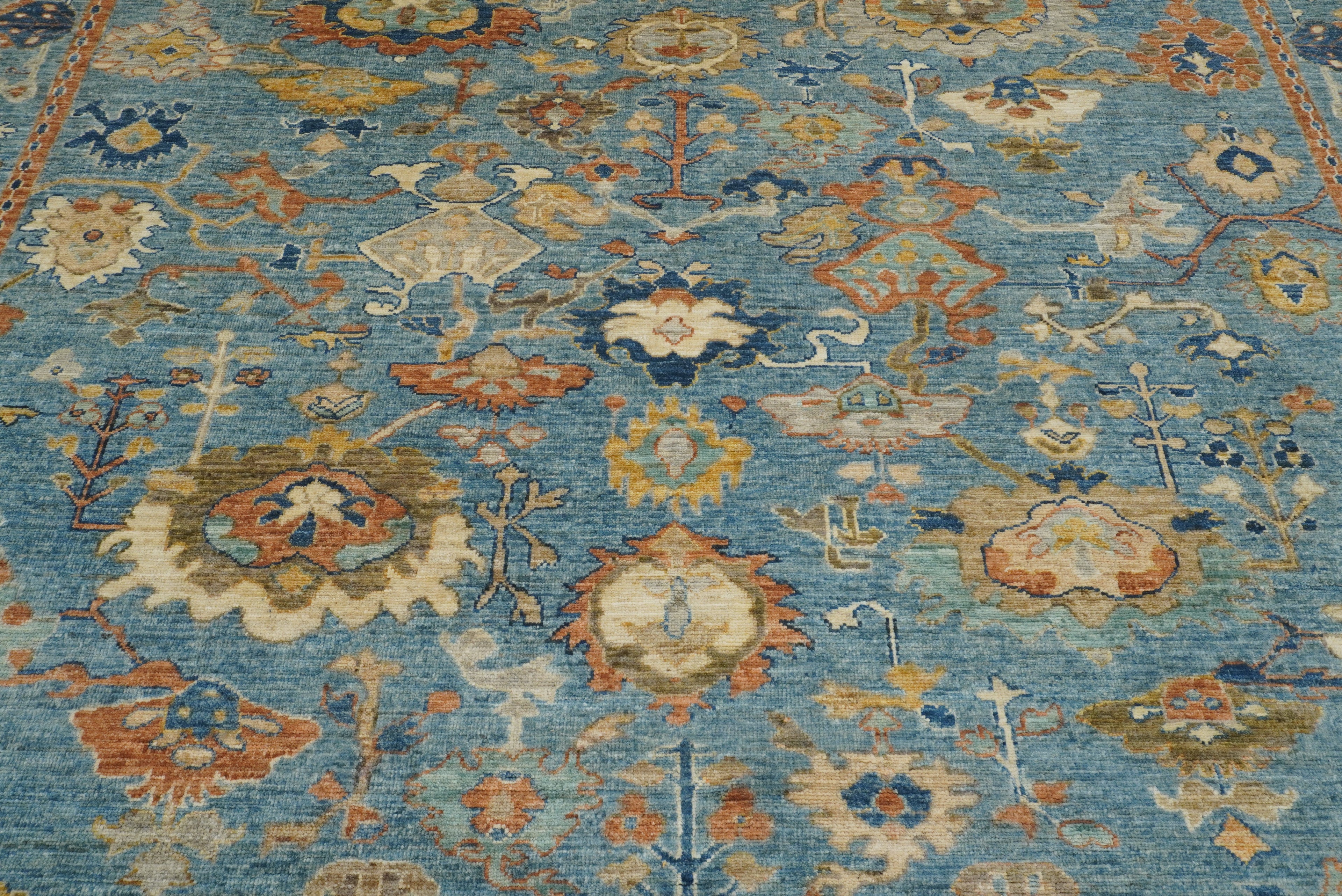 10x14 Blue Oushak Hand-Knotted Wool Oriental Rug - Yildiz Rugs