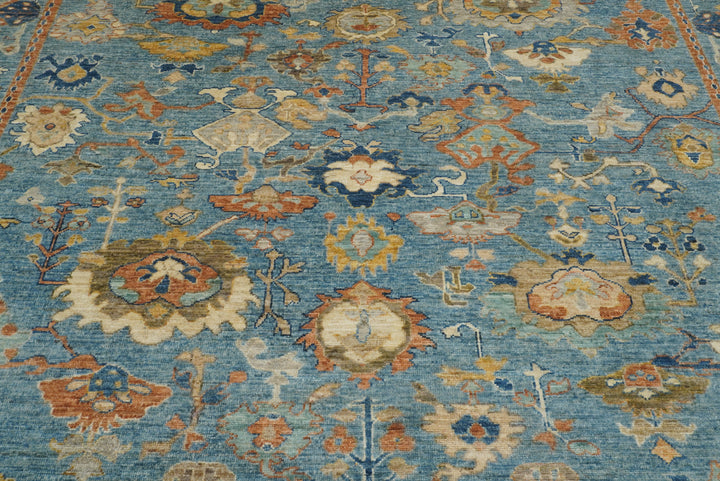 10x14 Blue Oushak Hand-Knotted Wool Oriental Rug - Yildiz Rugs