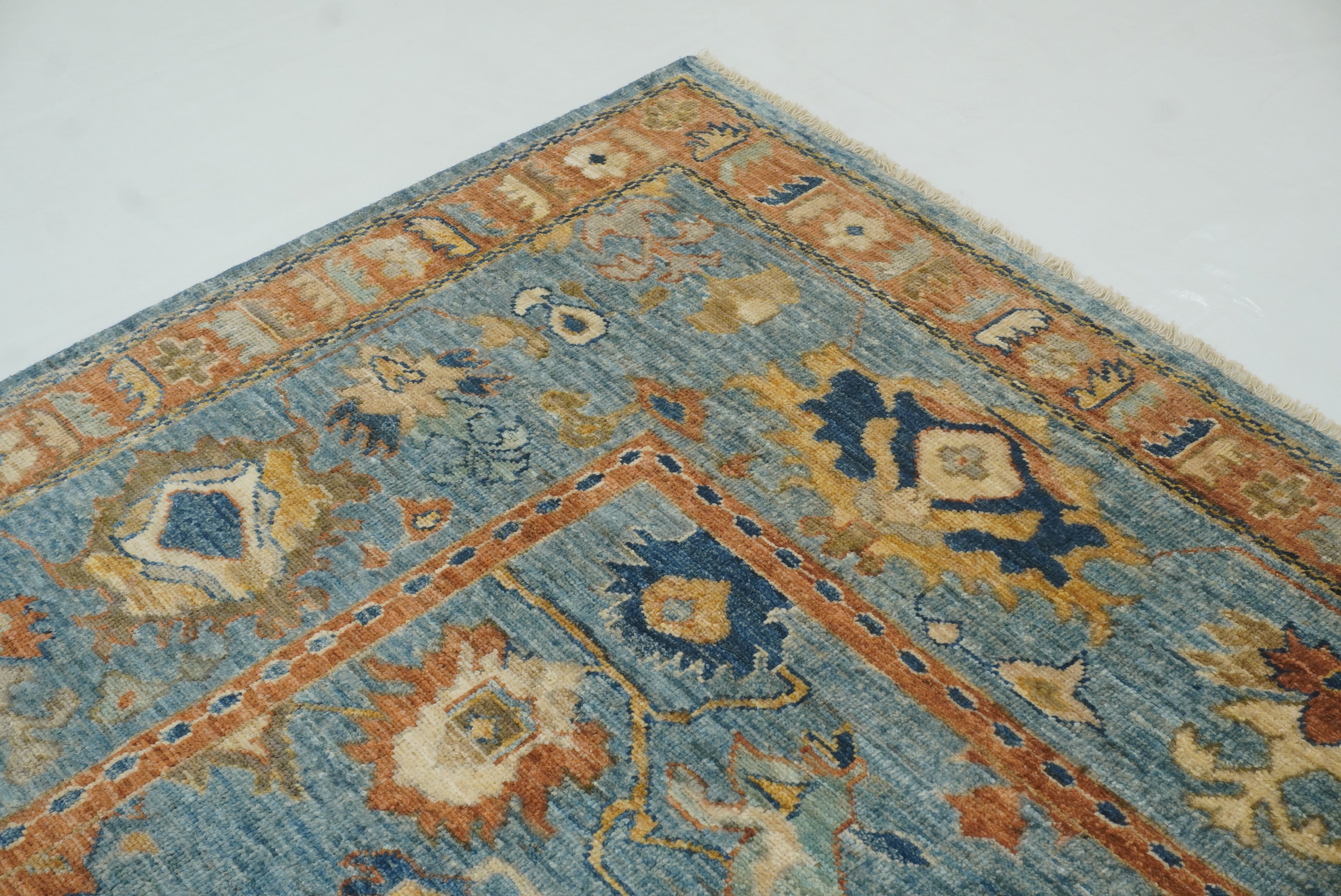 10x14 Blue Oushak Hand-Knotted Wool Oriental Rug - Yildiz Rugs