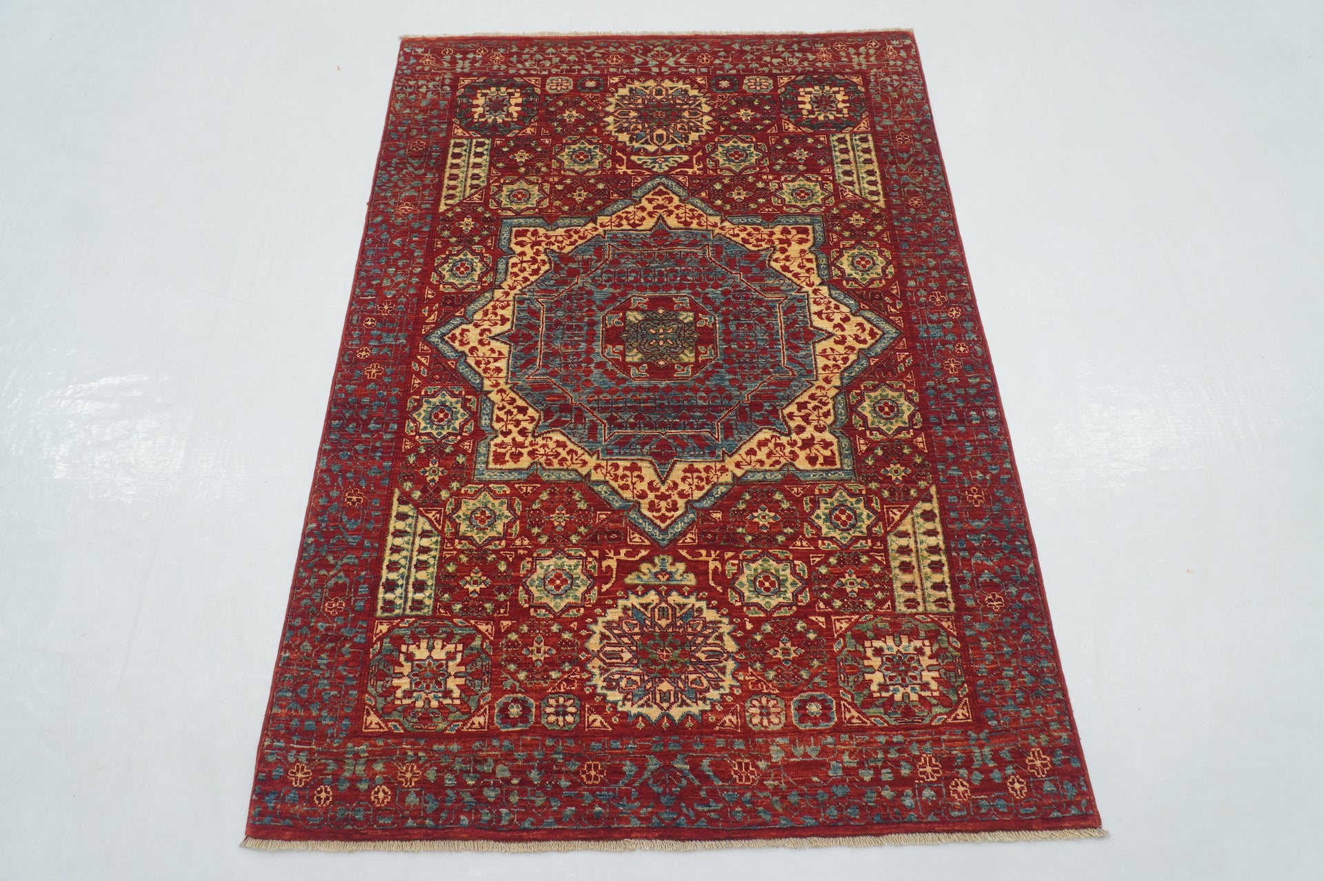 3x5 Red Mamluk Turkish Hand knotted Medallion Rug - Yildiz Rugs