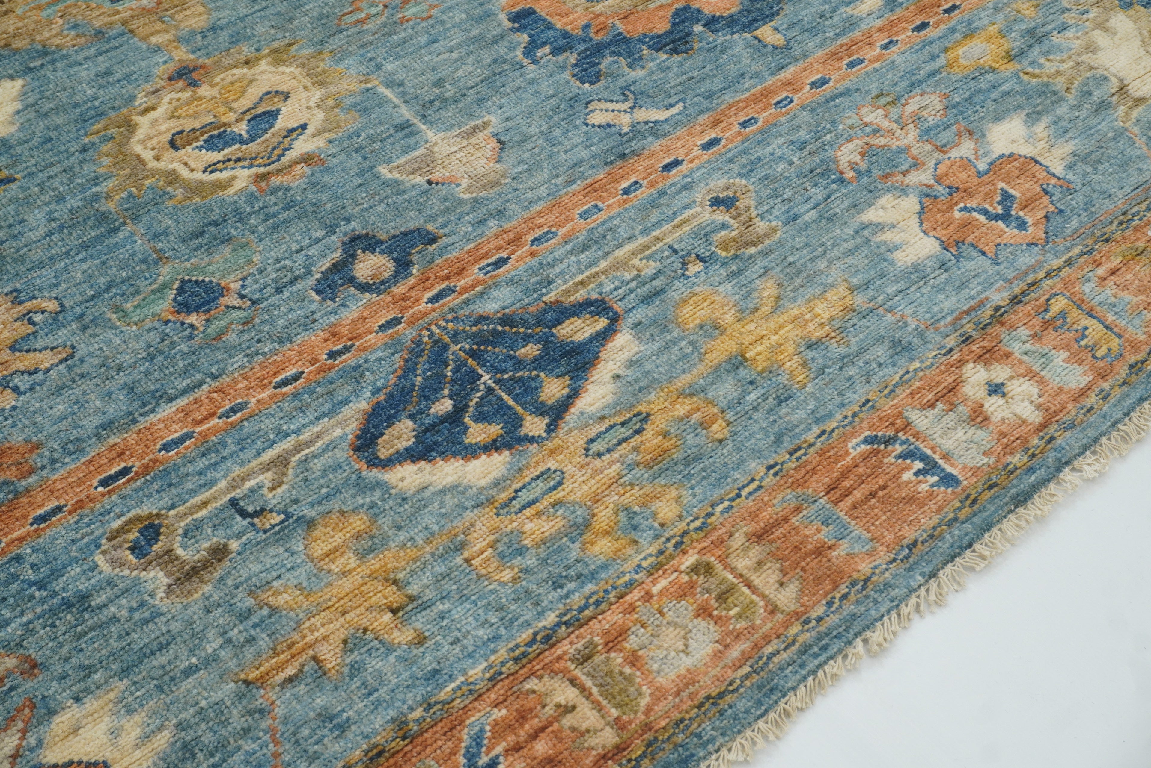 10x14 Blue Oushak Hand-Knotted Wool Oriental Rug - Yildiz Rugs