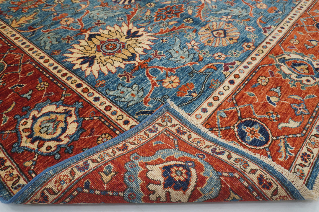 6x9 Blue Serapi Oriental Afghan hand knotted Traditional Rug - Yildiz Rugs