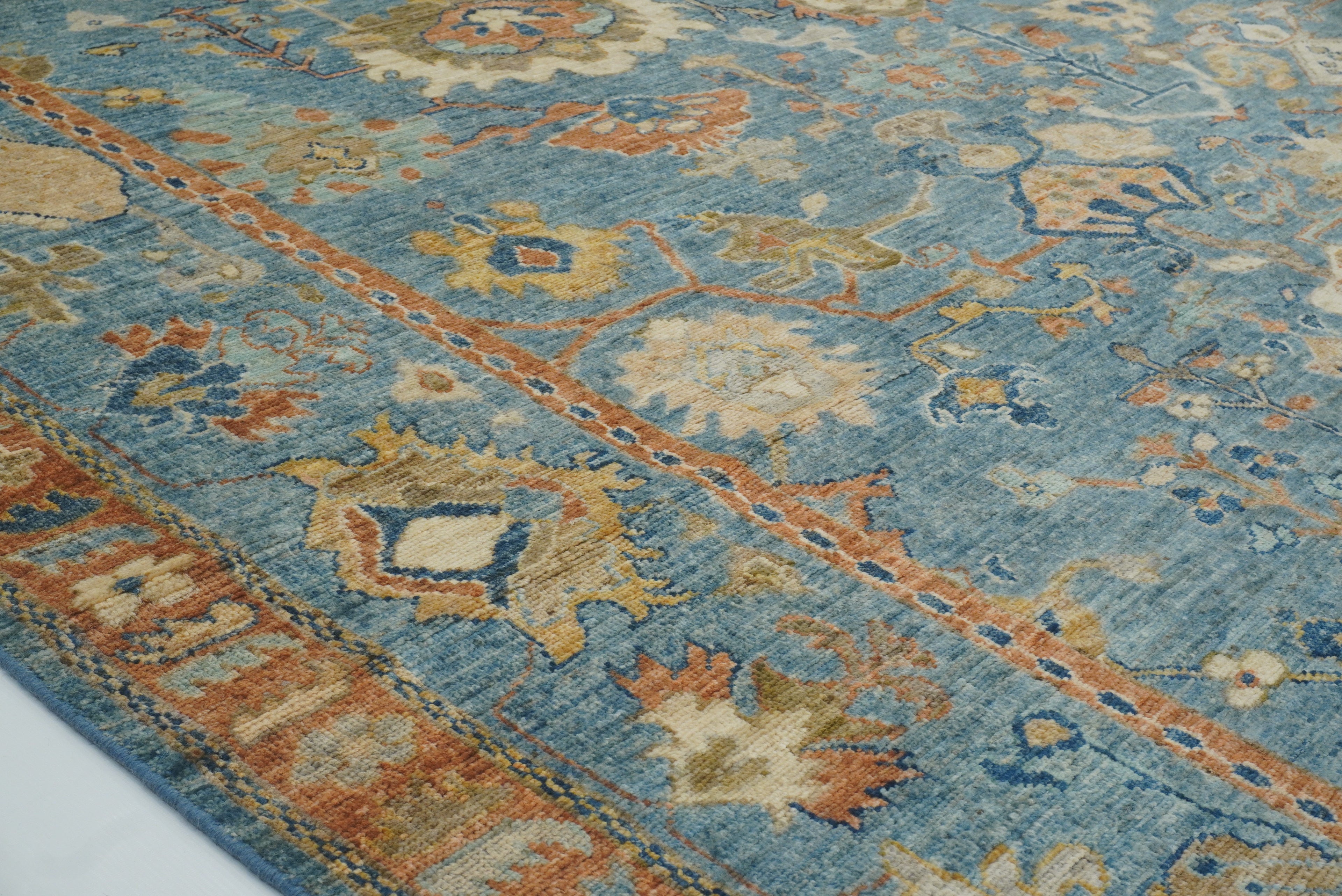 10x14 Blue Oushak Hand-Knotted Wool Oriental Rug - Yildiz Rugs