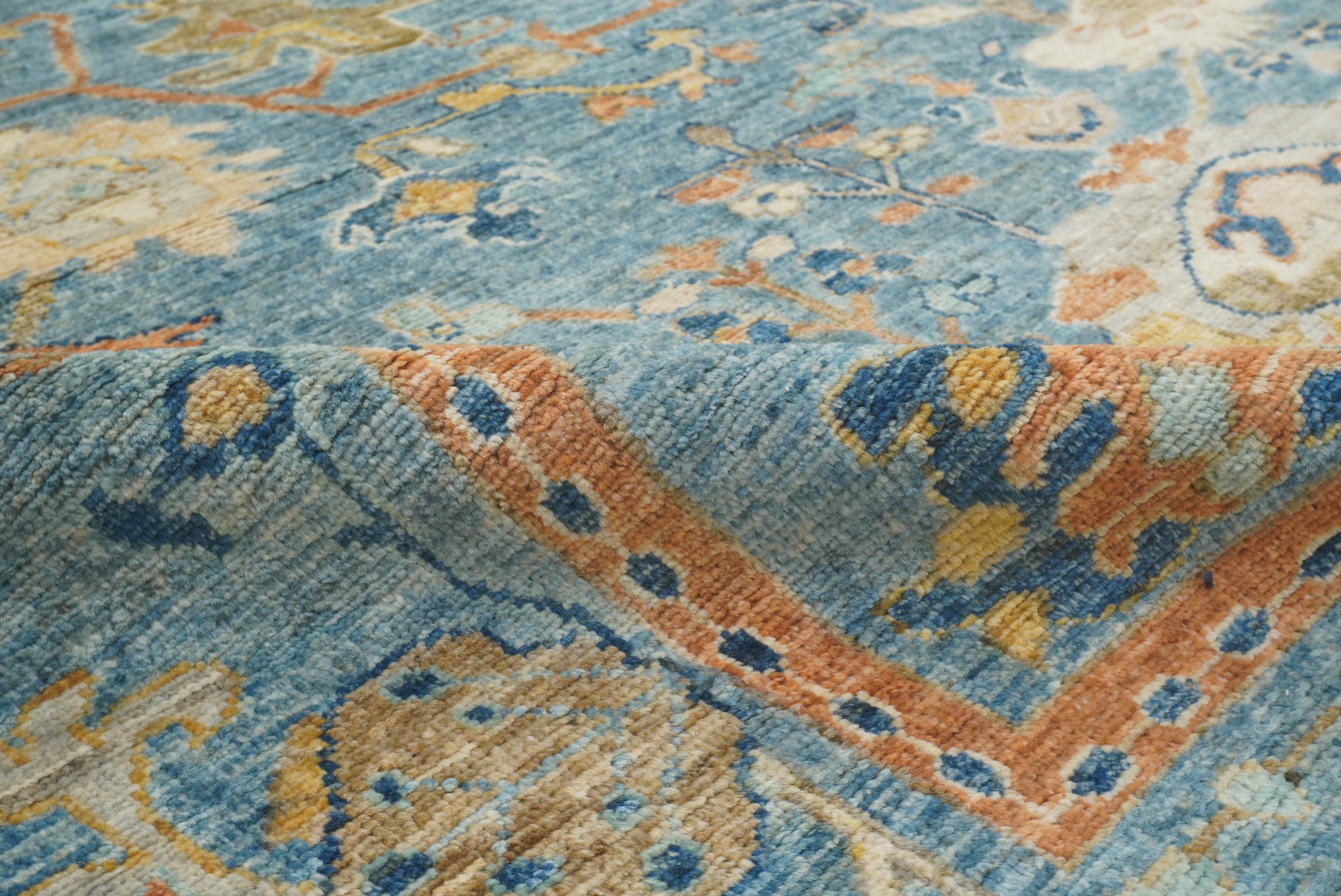 10x14 Blue Oushak Hand-Knotted Wool Oriental Rug - Yildiz Rugs