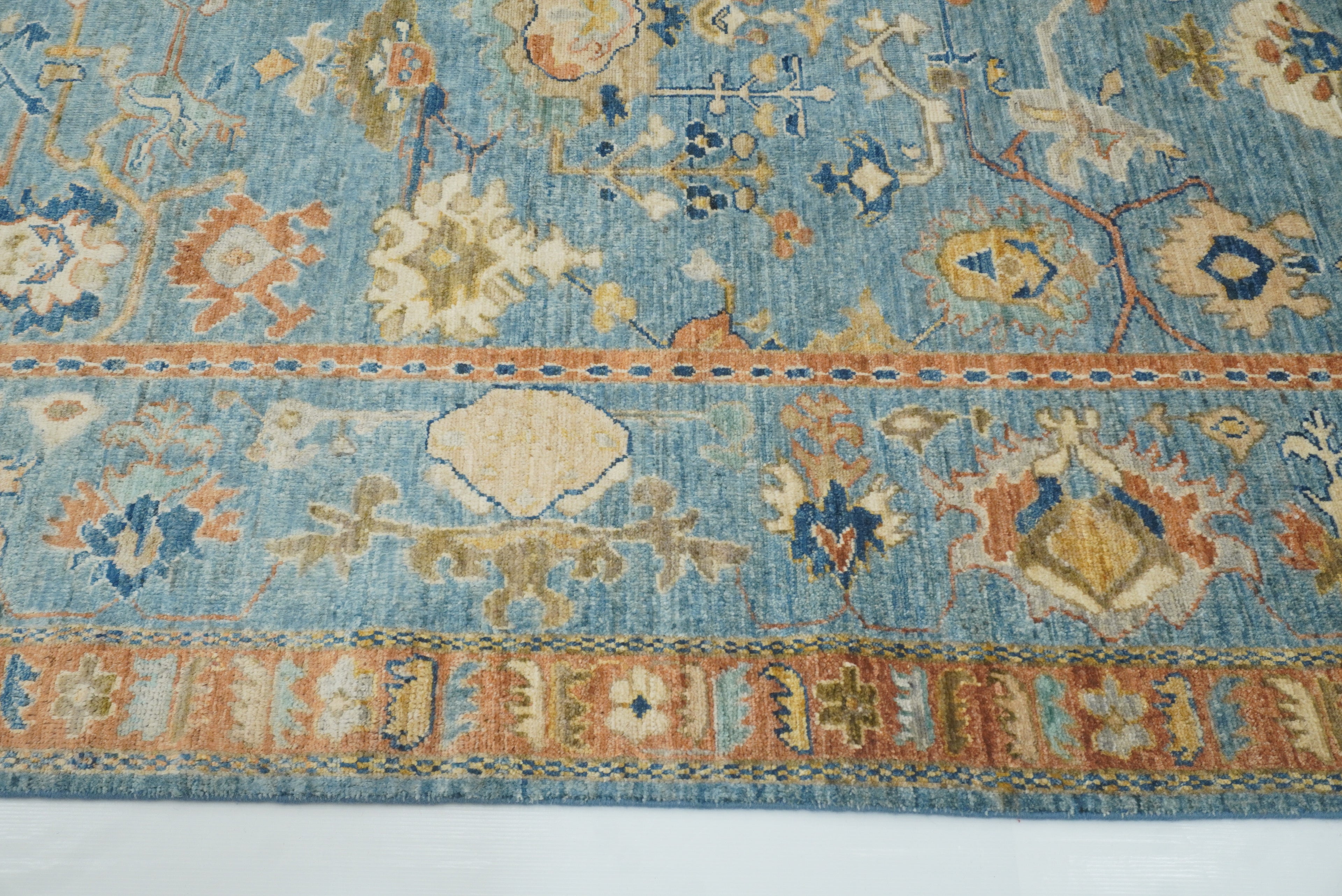 10x14 Blue Oushak Hand-Knotted Wool Oriental Rug - Yildiz Rugs