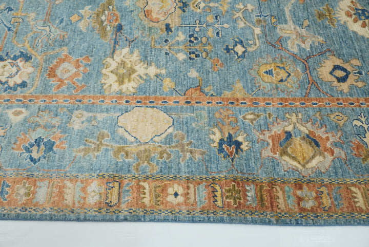 10x14 Blue Oushak Hand-Knotted Wool Oriental Rug - Yildiz Rugs