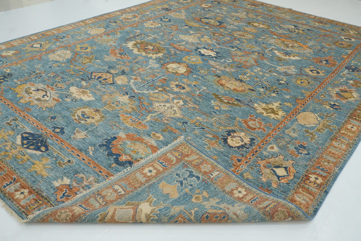 10x14 Blue Oushak Hand-Knotted Wool Oriental Rug - Yildiz Rugs