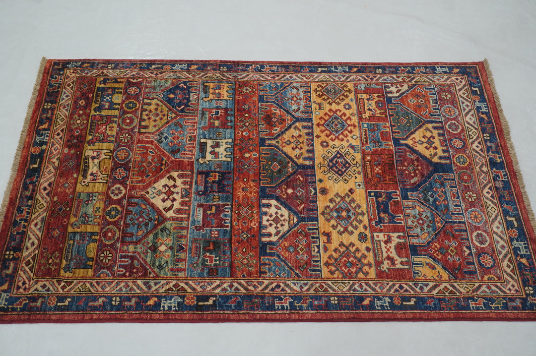 3x5 Red Animal Gabbeh Afghan Hand Knotted Tribal Rug