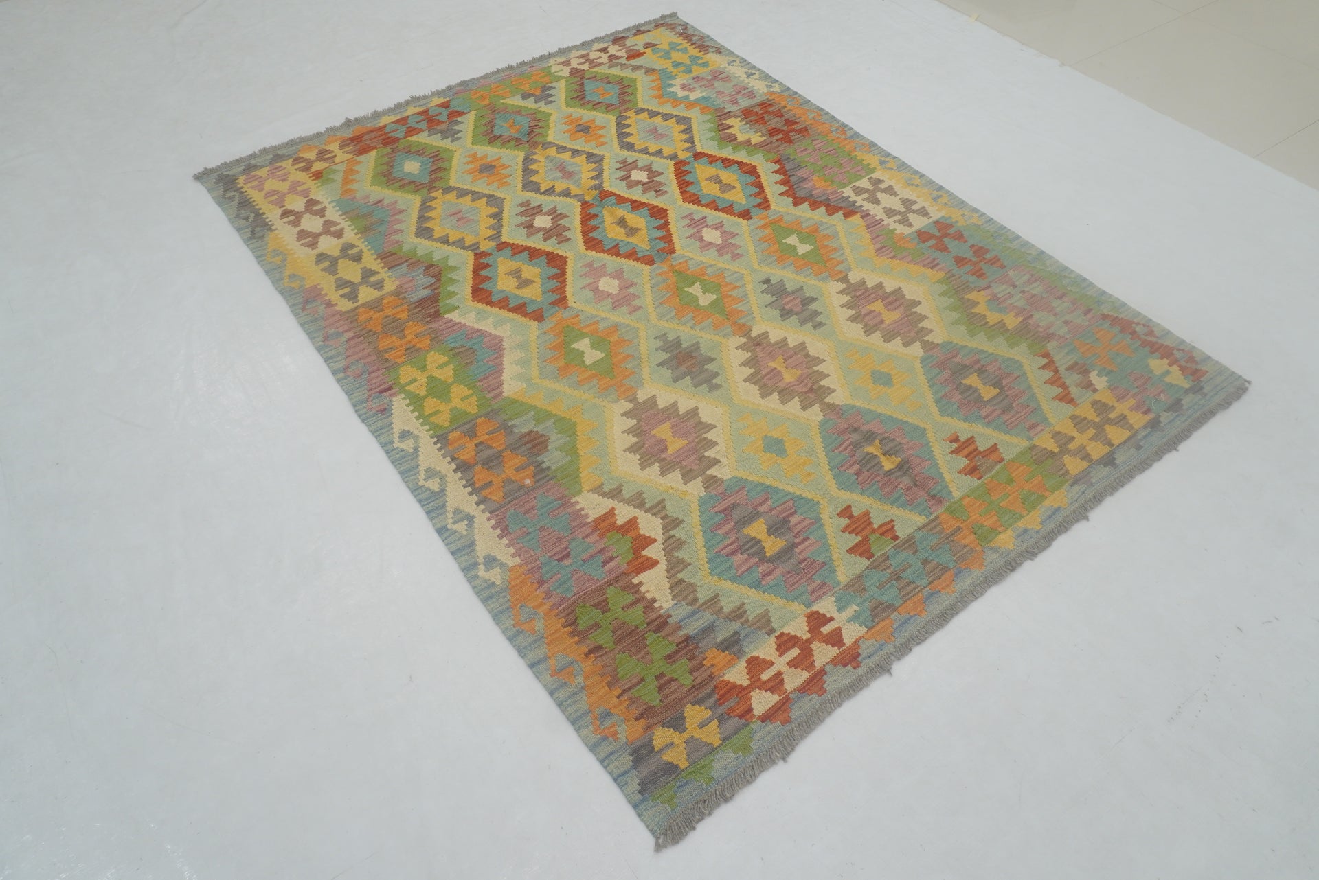 5x7 Muted Blue Afghan Reversible Kilim Rug