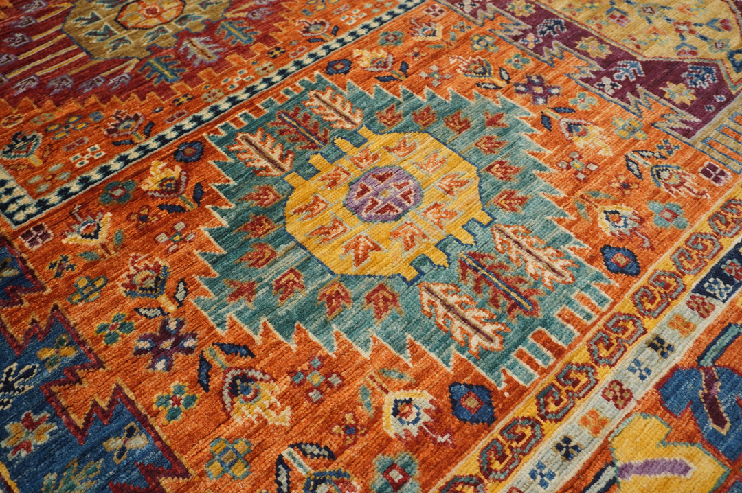 6x6 Orange Baluch Square Afghan Hand knotted Wool Square Rug - Yildiz Rugs