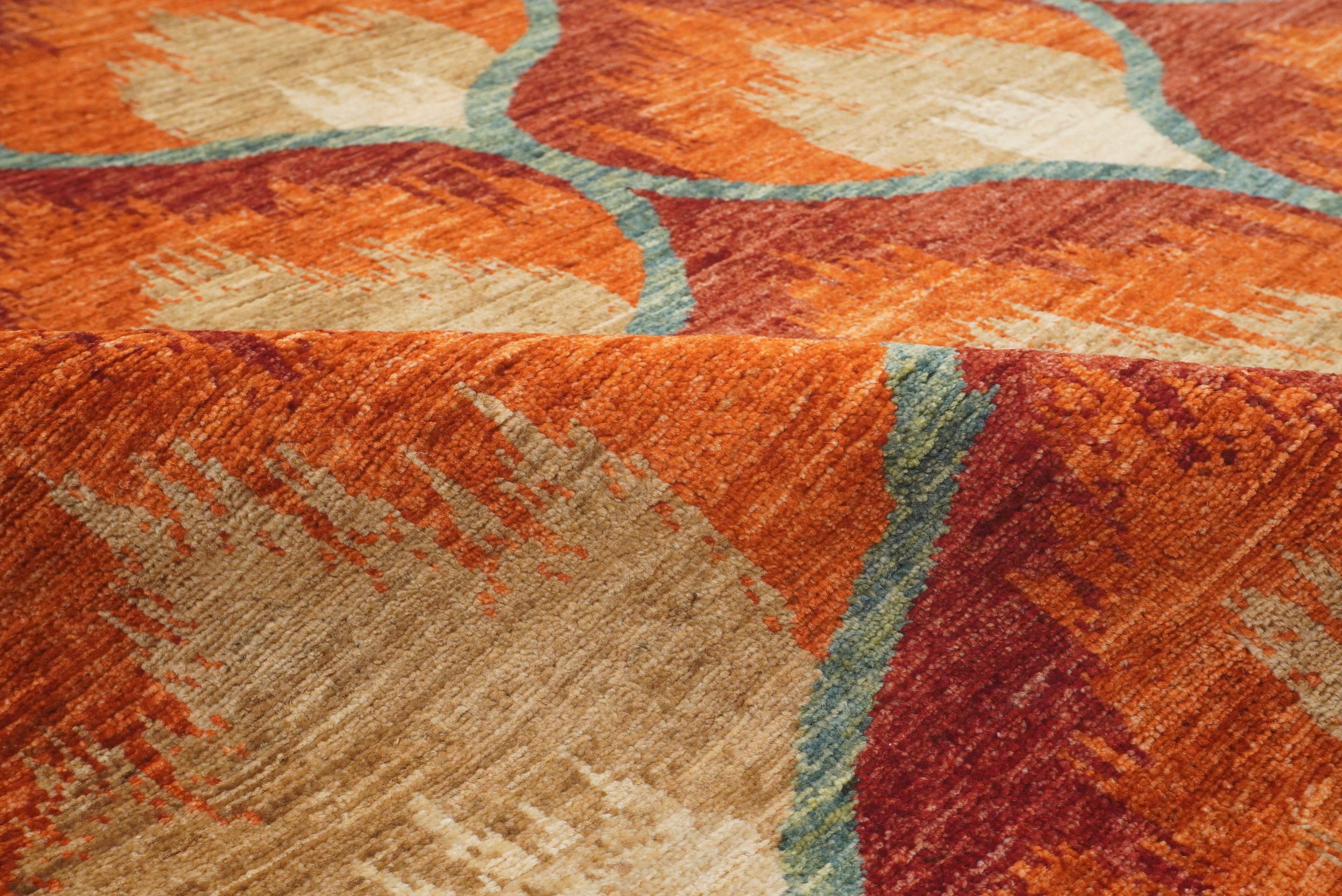 6'8"x9'8" Rust Orange Ikat Afghan Hand-Knotted Wool Rug - Yildiz Rugs