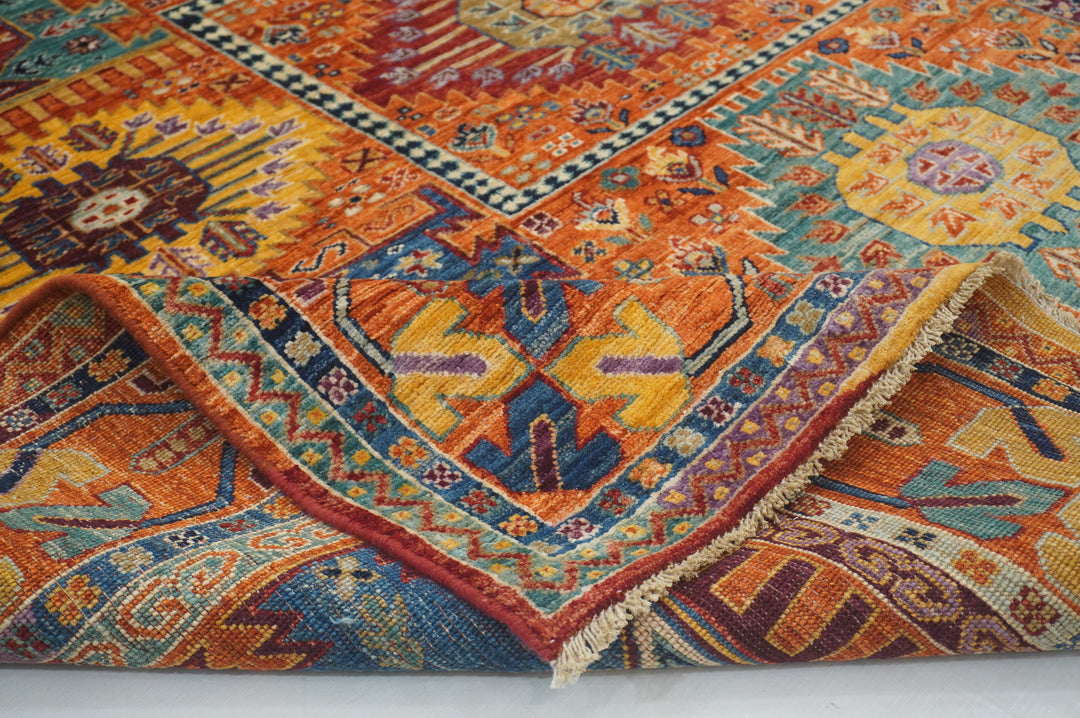 6x6 Orange Baluch Square Afghan Hand knotted Wool Square Rug - Yildiz Rugs