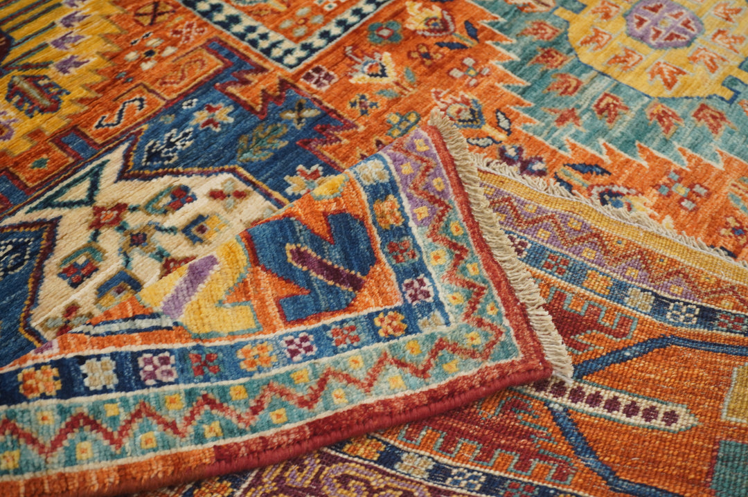 6x6 Orange Baluch Square Afghan Hand knotted Wool Square Rug - Yildiz Rugs