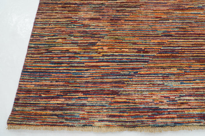 6x8 Multicolor Abstract Gabbeh Striped Afghan Hand knotted Modern Rug - Yildiz Rugs